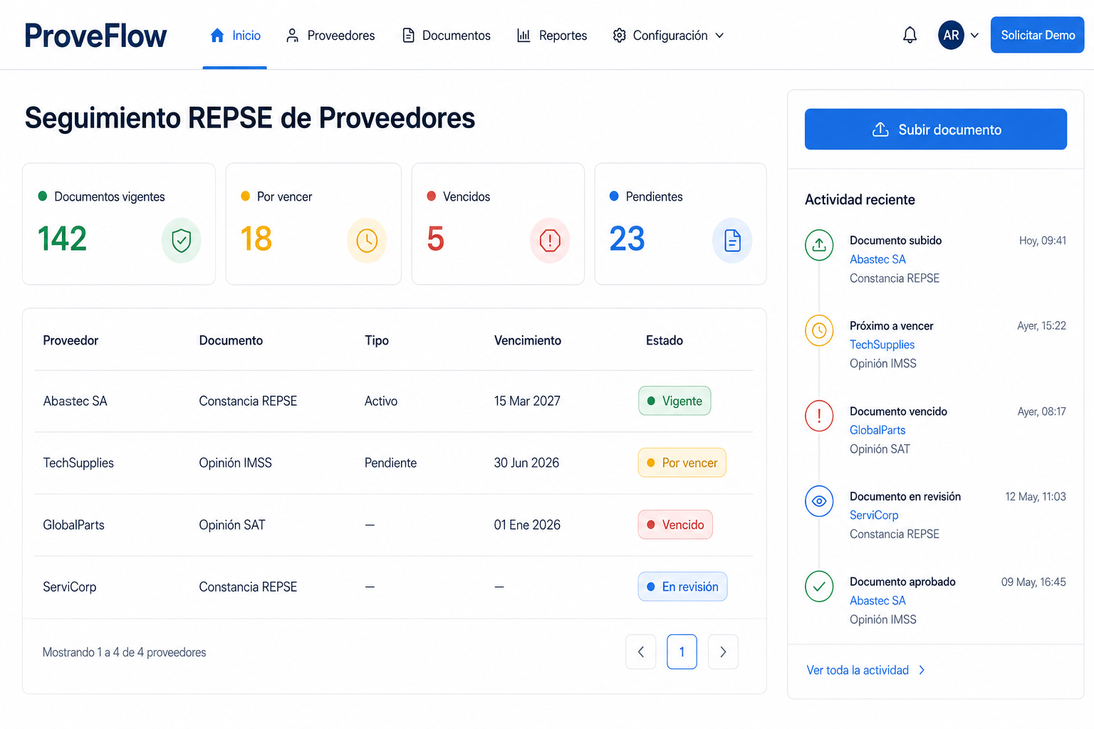 Seguimiento REPSE de Proveedores — ProveFlow